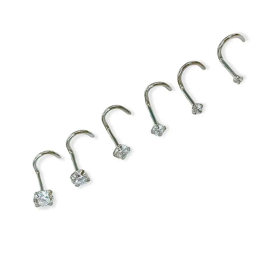Set De 6 Piercing Pack Nostril Punto De Luz Tipo S Plateado 4