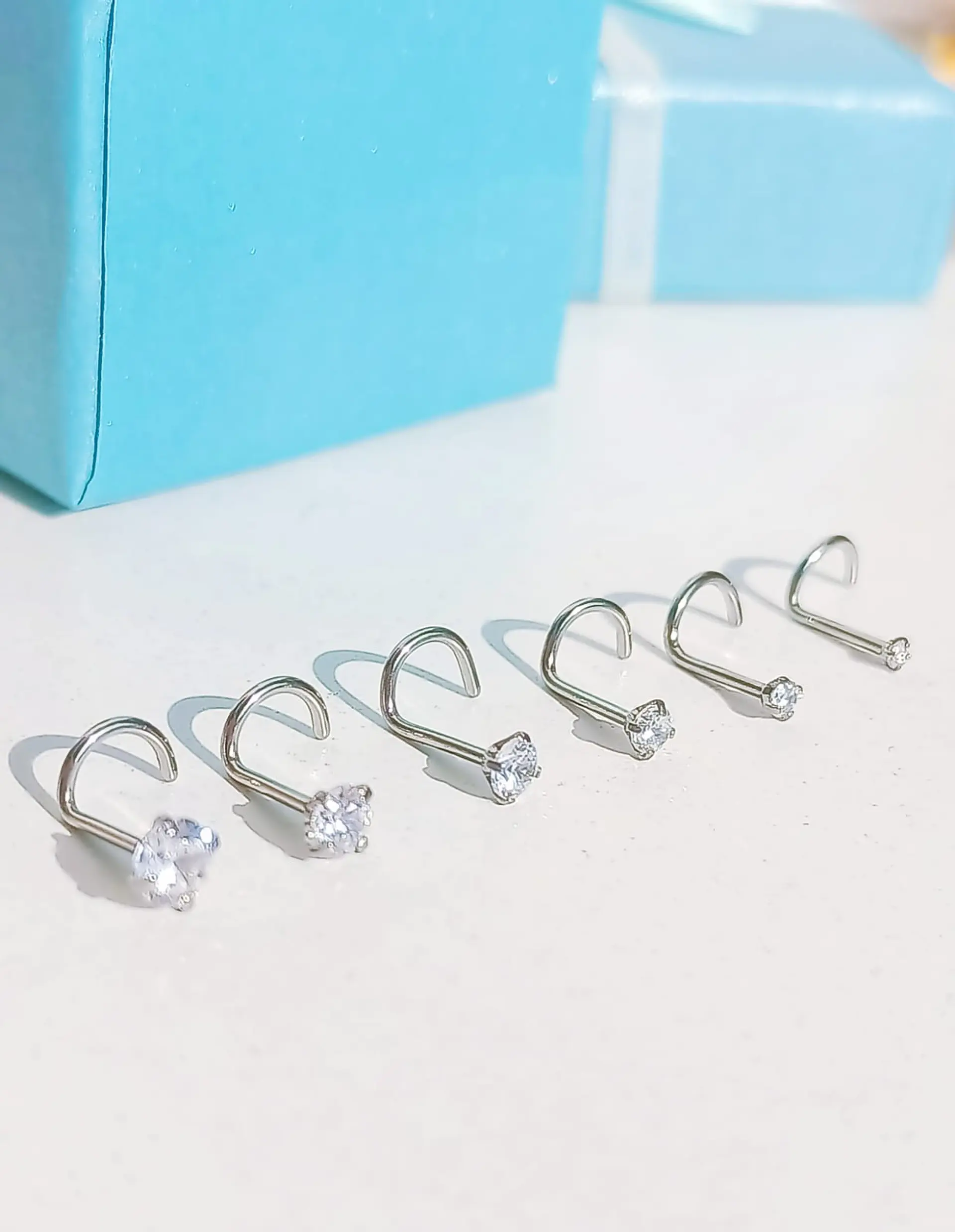Set De 6 Piercing Pack Nostril Punto De Luz Tipo S Plateado 6