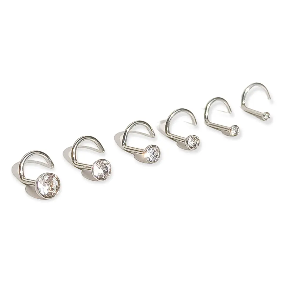 Set De 6 Piercing Nostril Punto De Luz Tipo S Plateado Punk 1