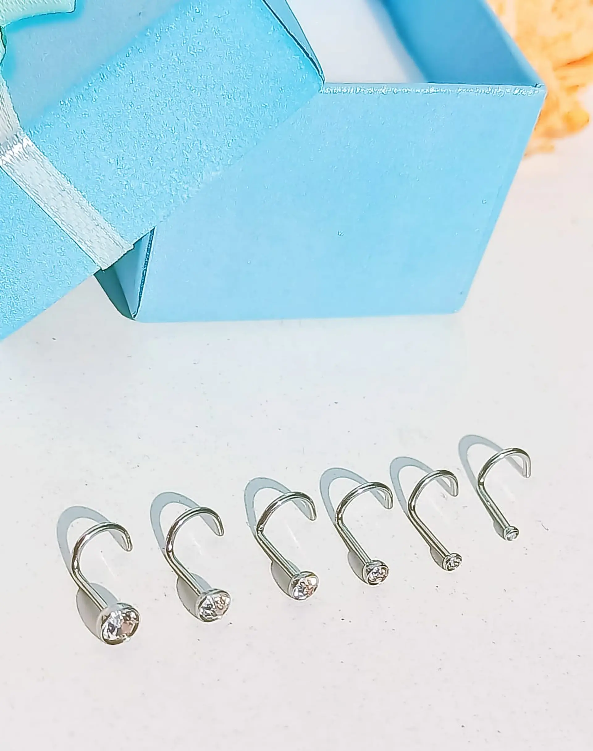 Set De 6 Piercing Nostril Punto De Luz Tipo S Plateado Punk 8