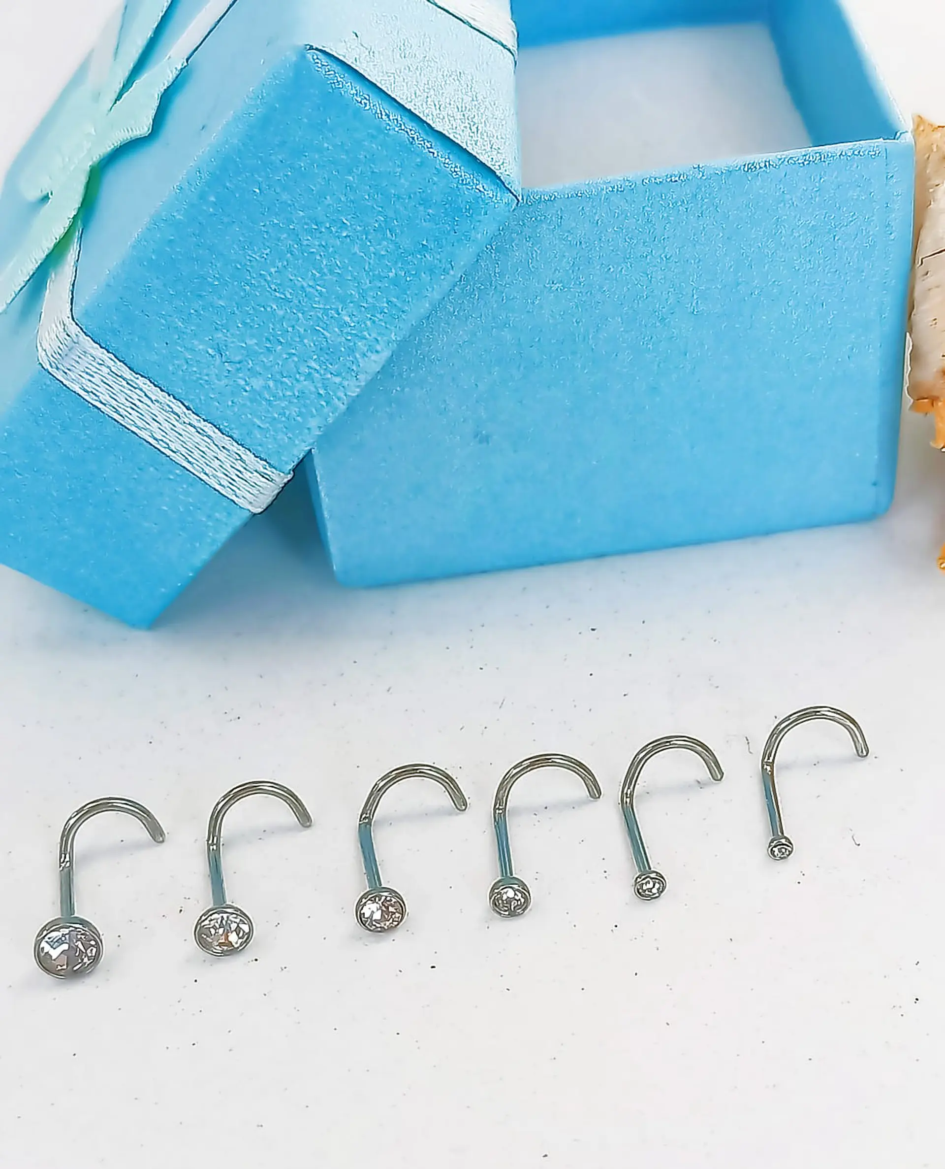 Set De 6 Piercing Nostril Punto De Luz Tipo S Plateado Punk 5