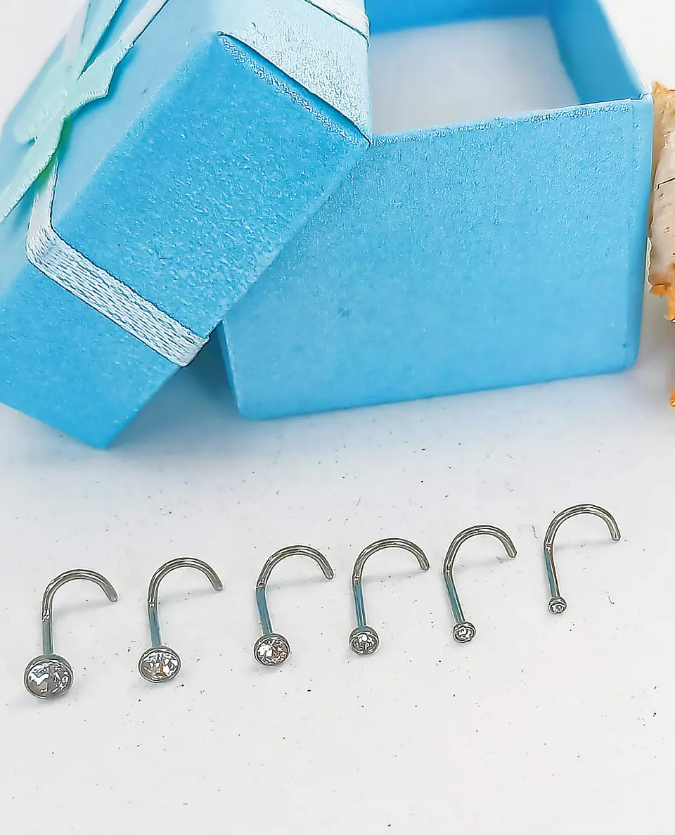Set De 6 Piercing Nostril Punto De Luz Tipo S Plateado Punk 5