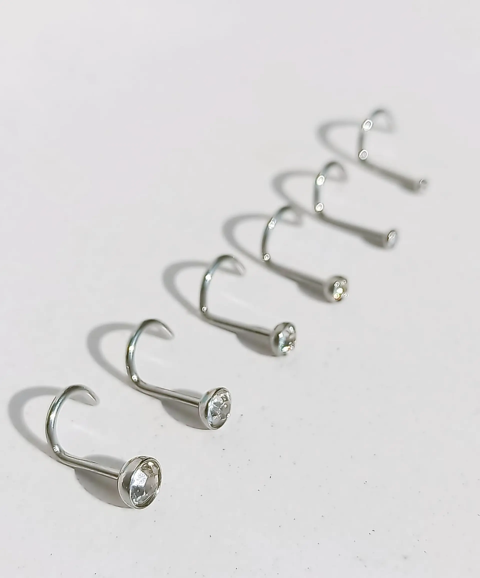 Set De 6 Piercing Nostril Punto De Luz Tipo S Plateado Punk 4