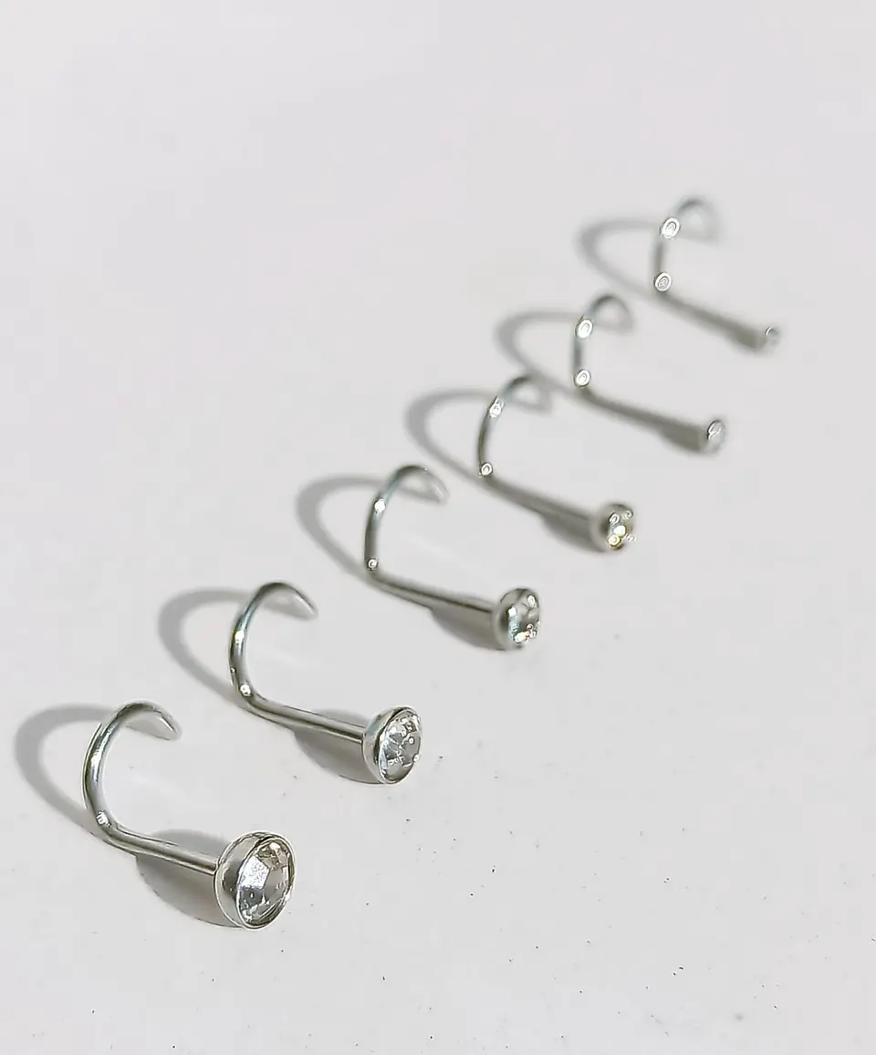 Set De 6 Piercing Nostril Punto De Luz Tipo S Plateado Punk 4