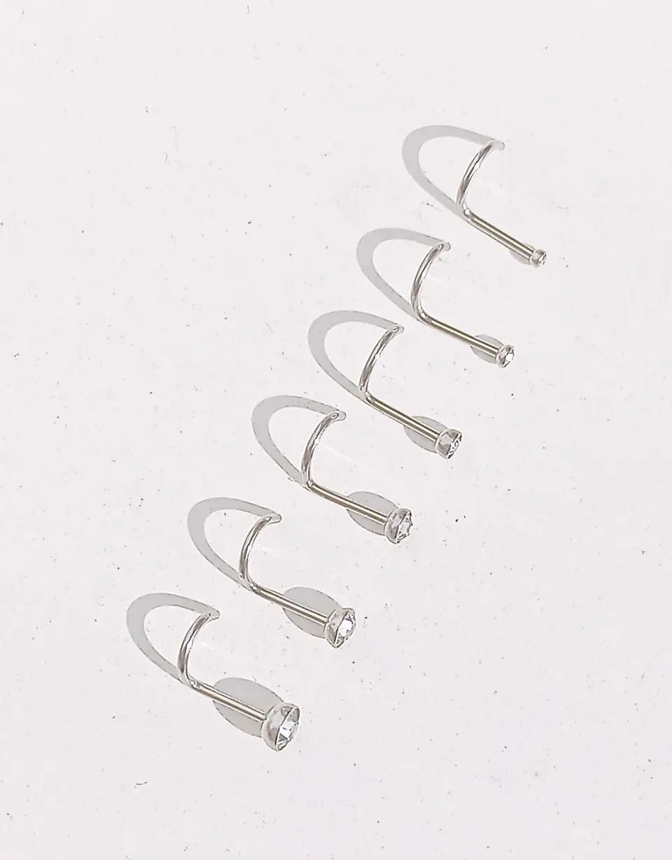 Set De 6 Piercing Nostril Punto De Luz Tipo S Plateado Punk 3
