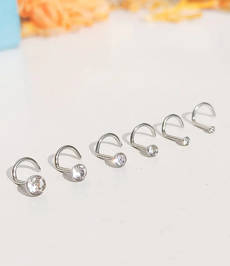 Set De 6 Piercing Nostril Punto De Luz Tipo S Plateado Punk 6