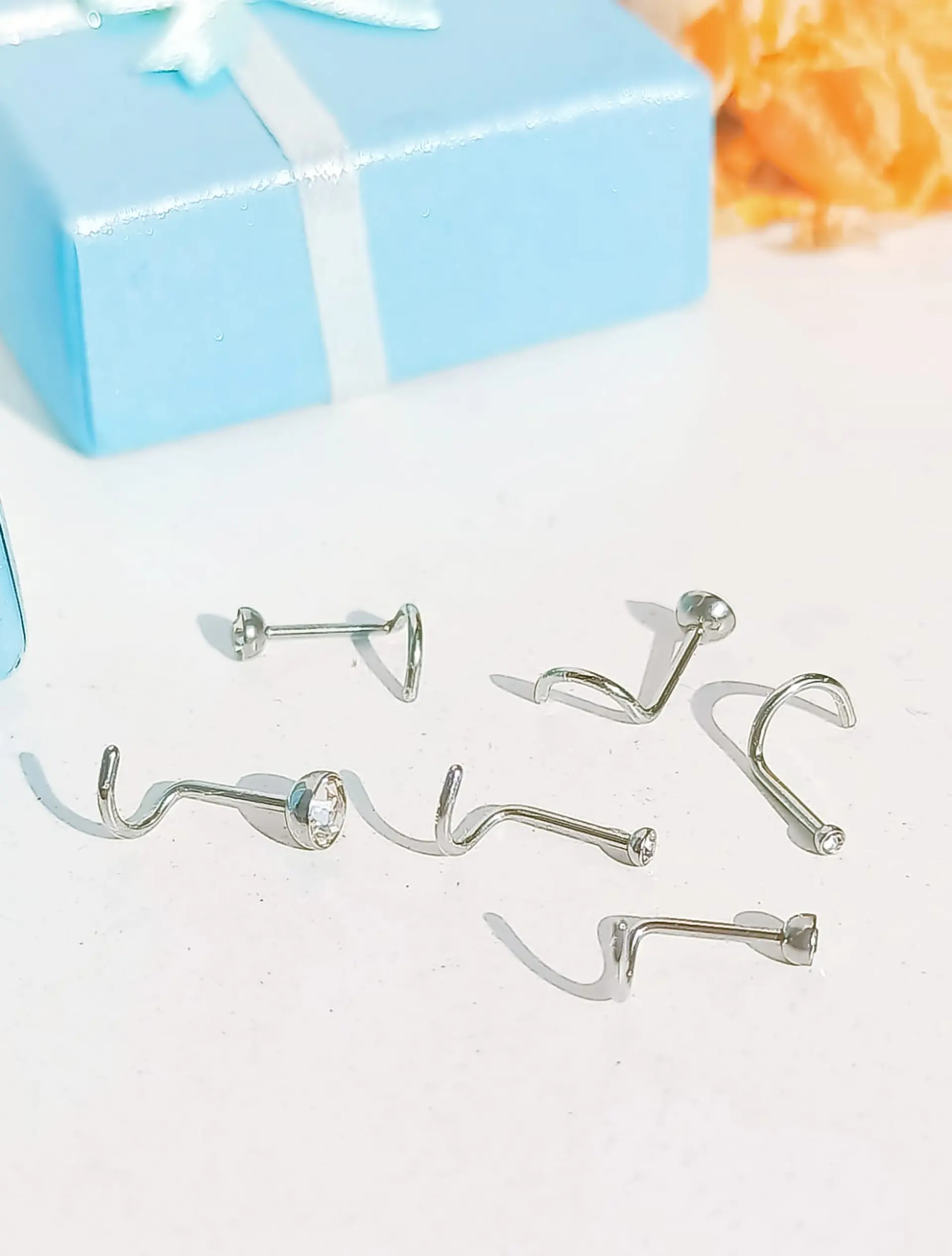 Set De 6 Piercing Nostril Punto De Luz Tipo S Plateado Punk 7