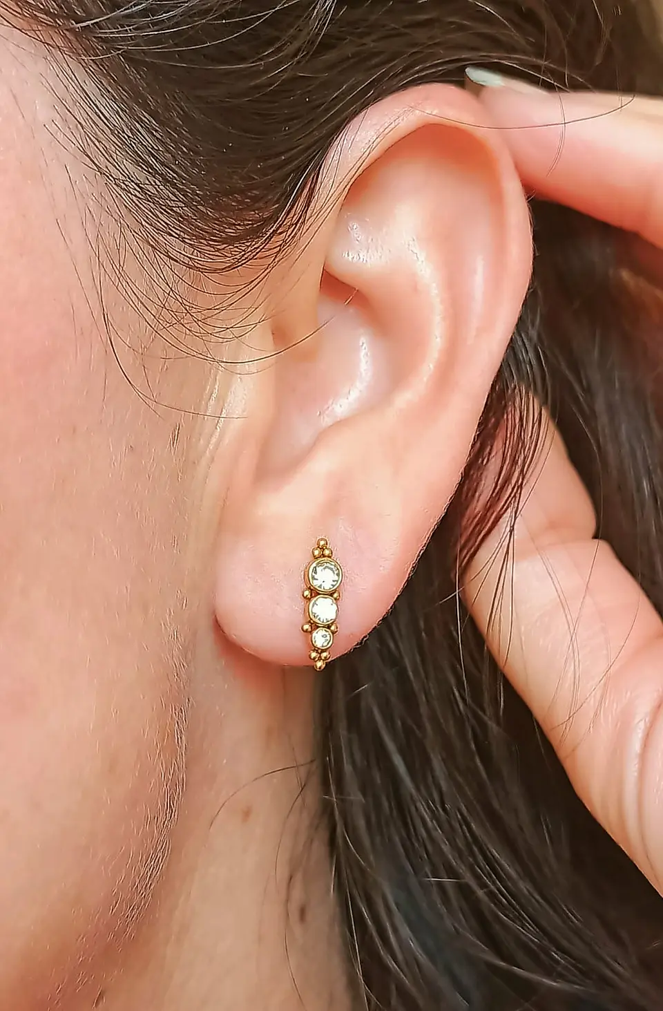 Piercing Oreja Crisalida Tragus Conch Lobulo Chapado En Oro 18k Unidad 3