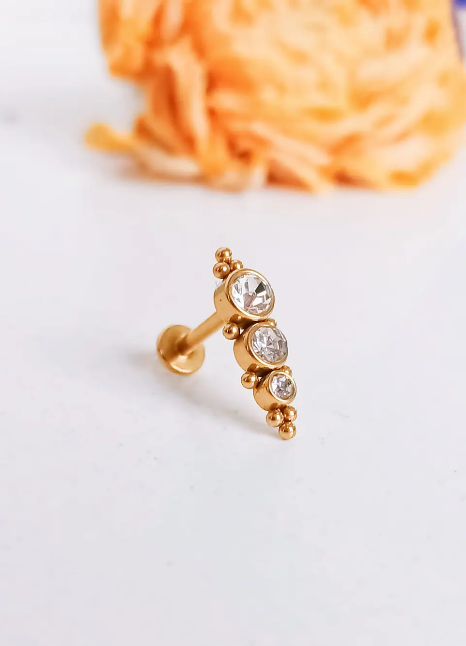 Piercing Oreja Crisalida Tragus Conch Lobulo Chapado En Oro 18k Unidad 4