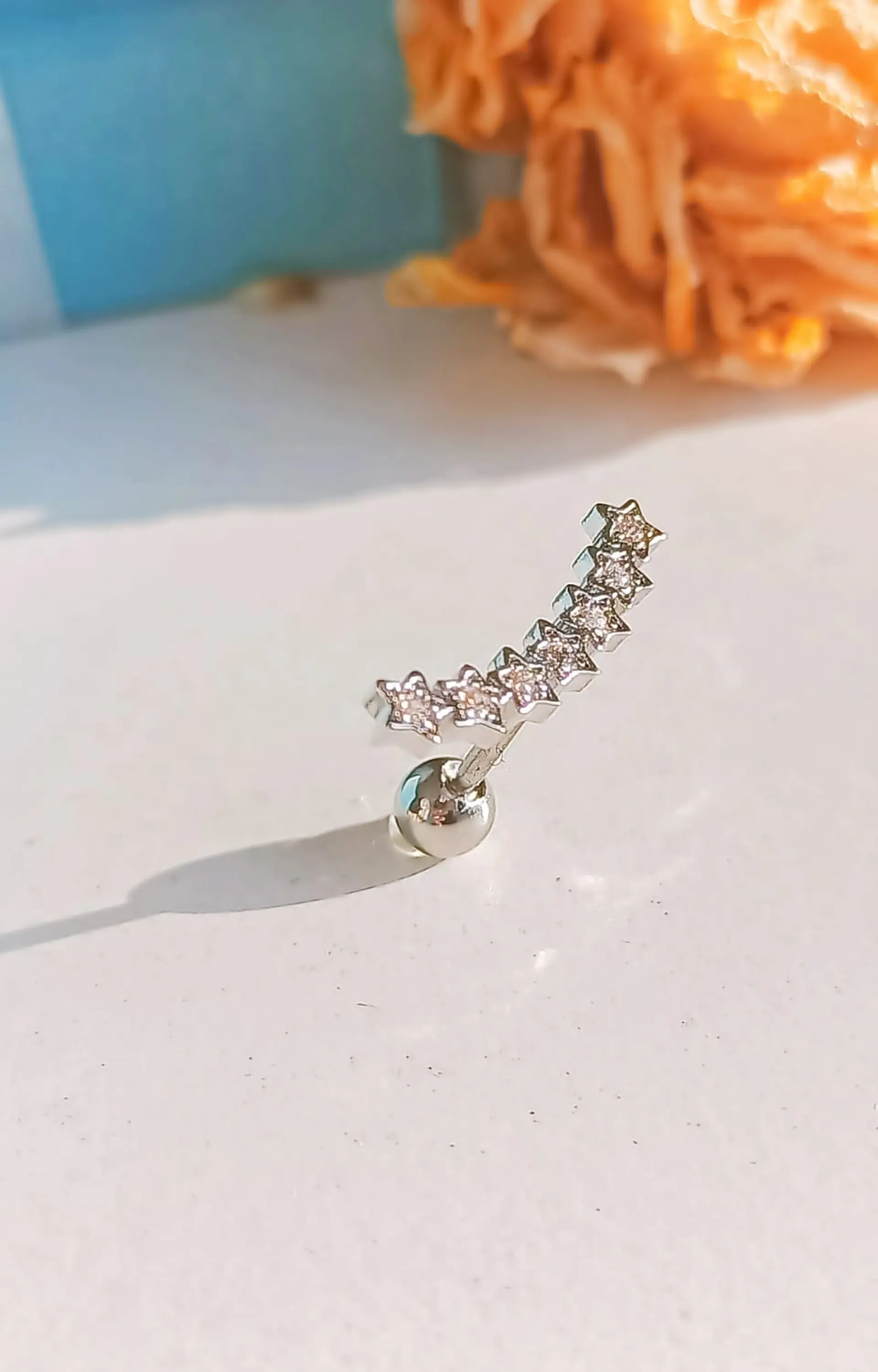 Aro Piercing Helix Flat Lóbulo Zirconia Estrellas Unidad 6