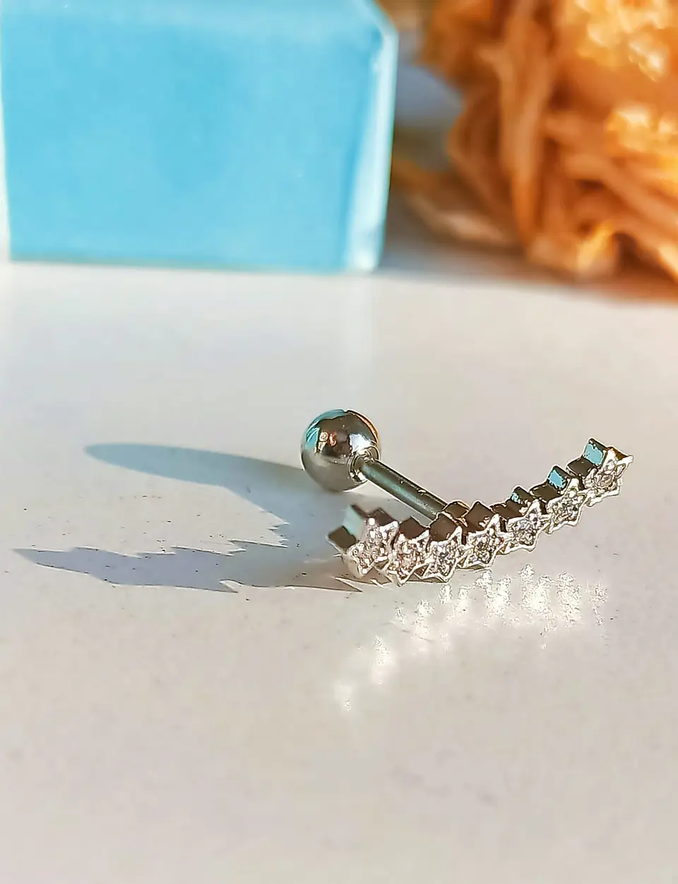 Aro Piercing Helix Flat Lóbulo Zirconia Estrellas Unidad 7