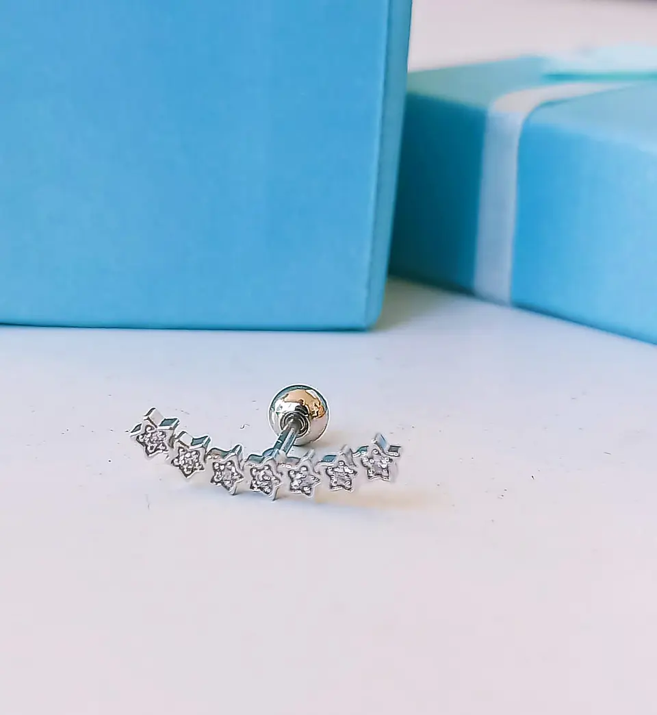 Aro Piercing Helix Flat Lóbulo Zirconia Estrellas Unidad 5