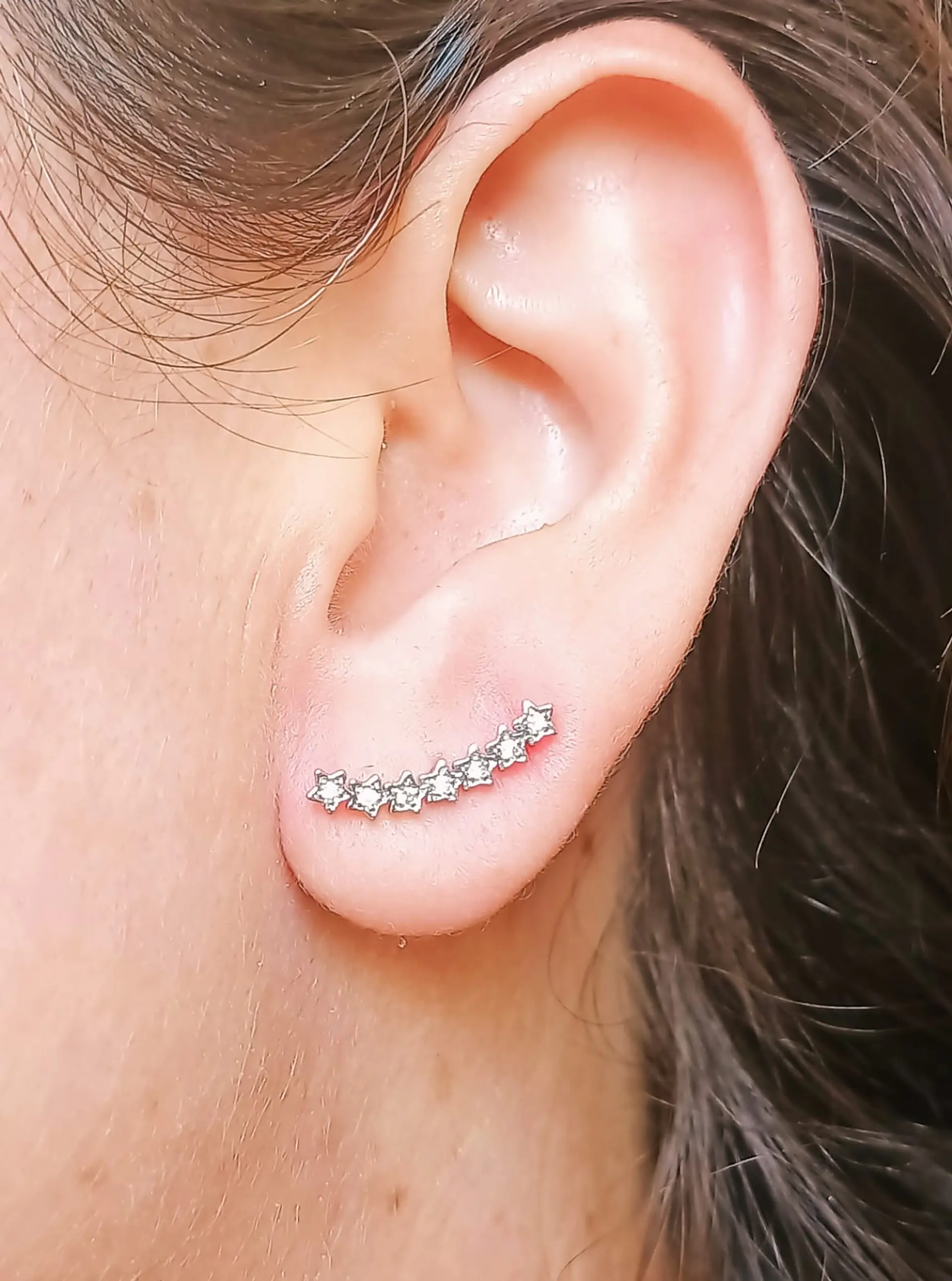 Aro Piercing Helix Flat Lóbulo Zirconia Estrellas Unidad 3