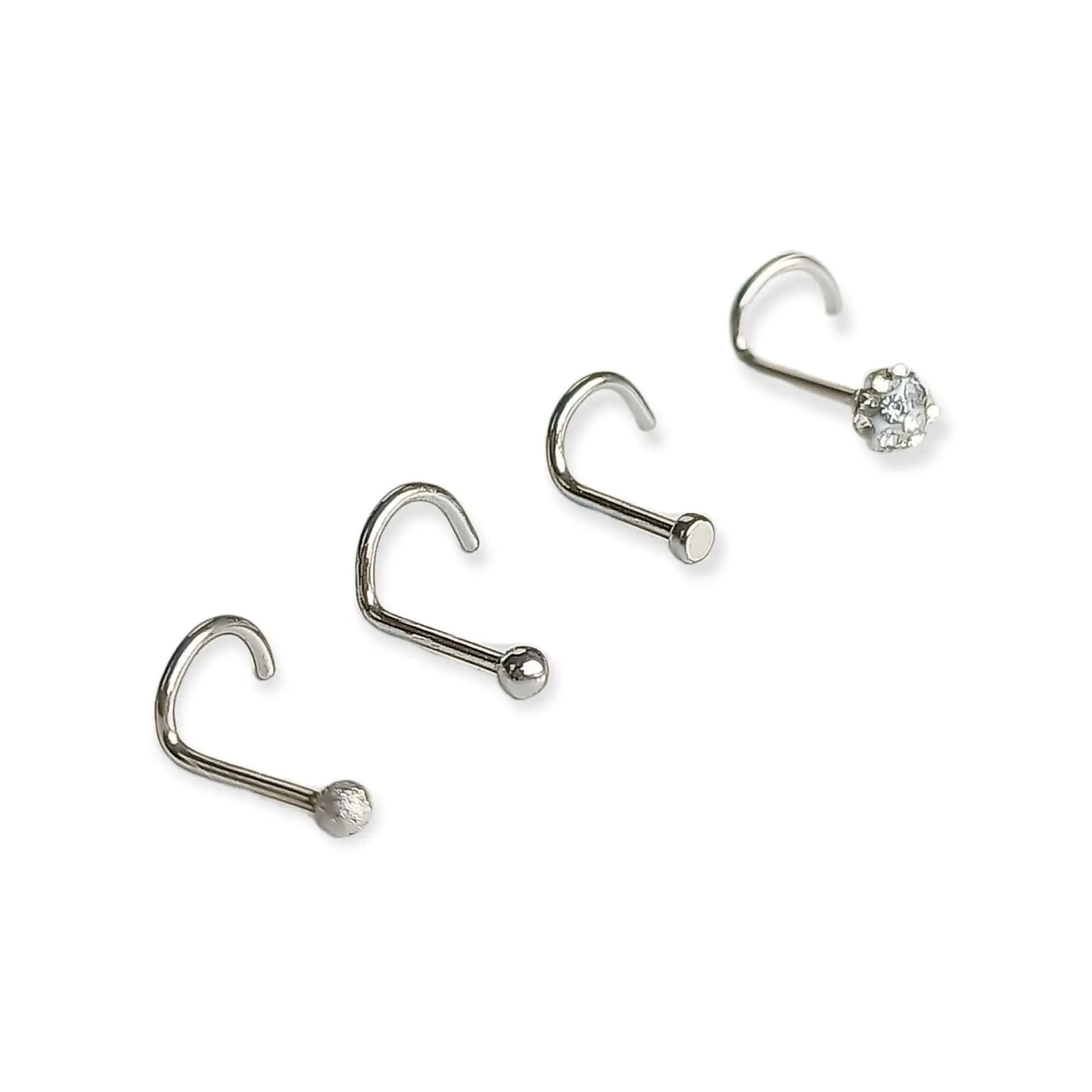 Set 4 Piercing Plateados Tipo S Nariz Zirconia Nostril Punk 1