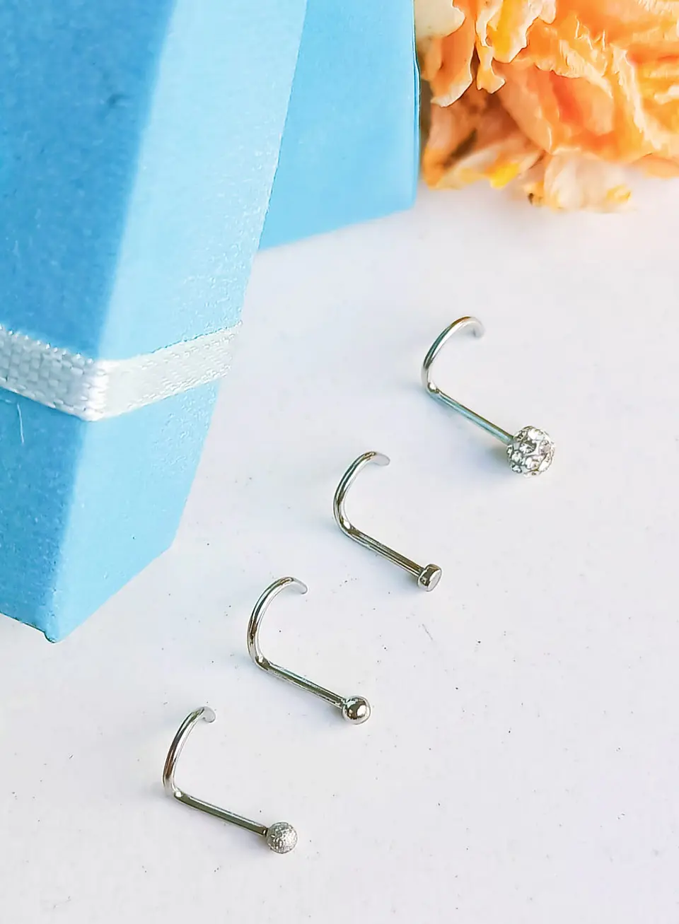 Set 4 Piercing Plateados Tipo S Nariz Zirconia Nostril Punk 4