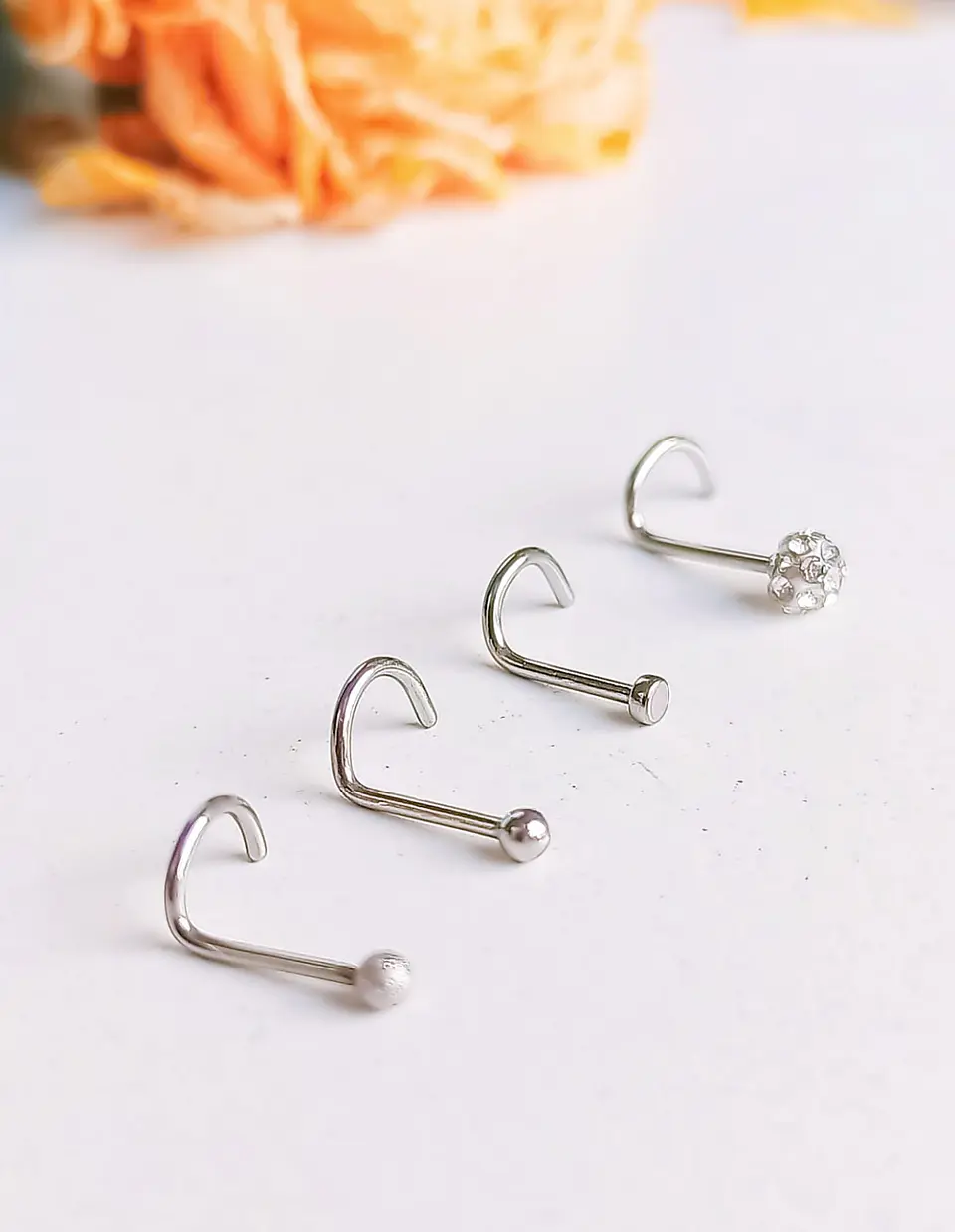 Set 4 Piercing Plateados Tipo S Nariz Zirconia Nostril Punk 6