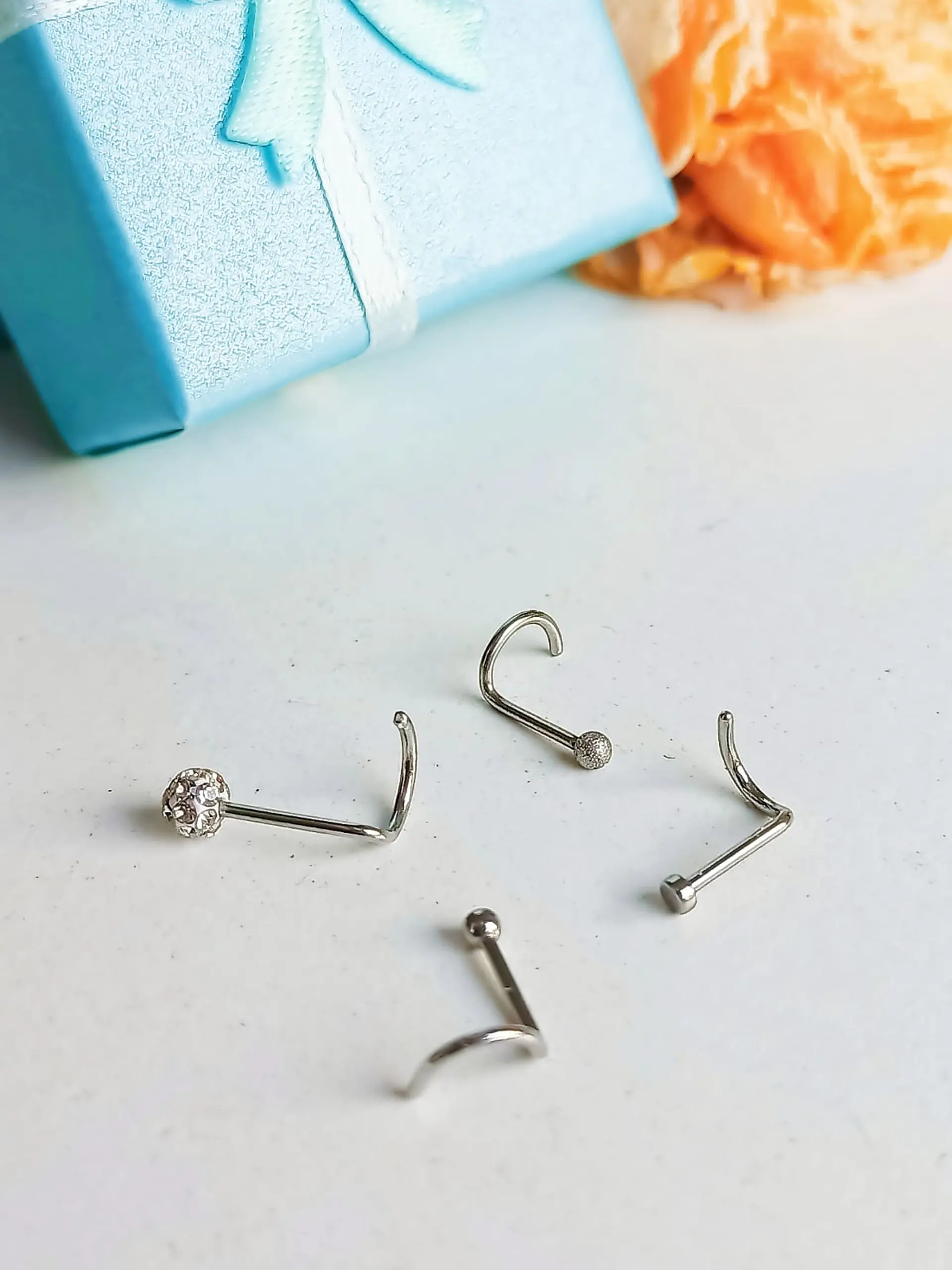 Set 4 Piercing Plateados Tipo S Nariz Zirconia Nostril Punk 5