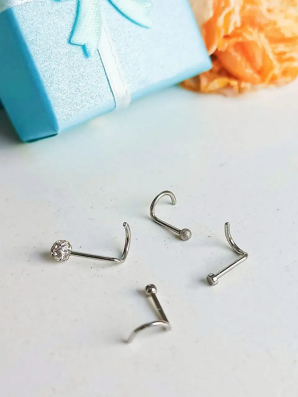 Set 4 Piercing Plateados Tipo S Nariz Zirconia Nostril Punk 5