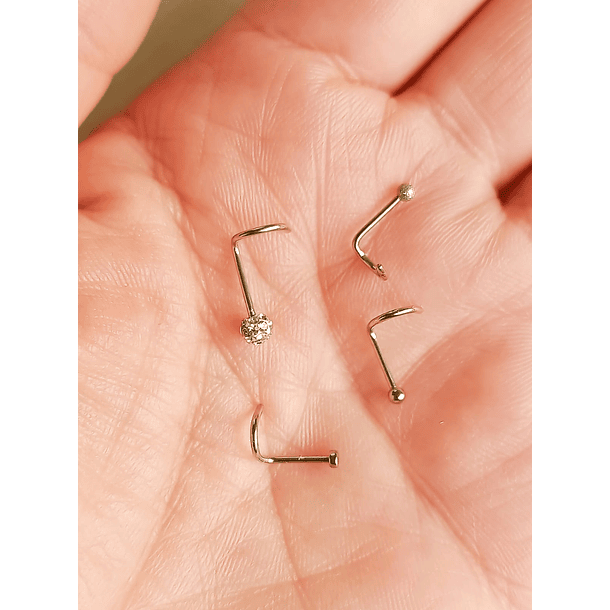 Set 4 Piercing Plateados Tipo S Nariz Zirconia Nostril Punk 3