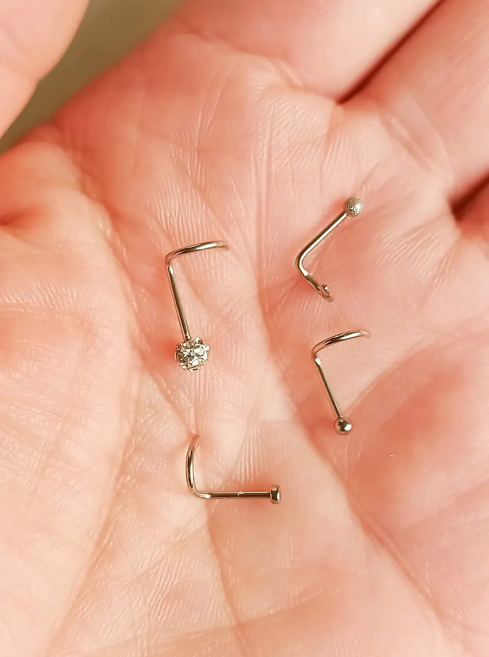 Set 4 Piercing Plateados Tipo S Nariz Zirconia Nostril Punk 3