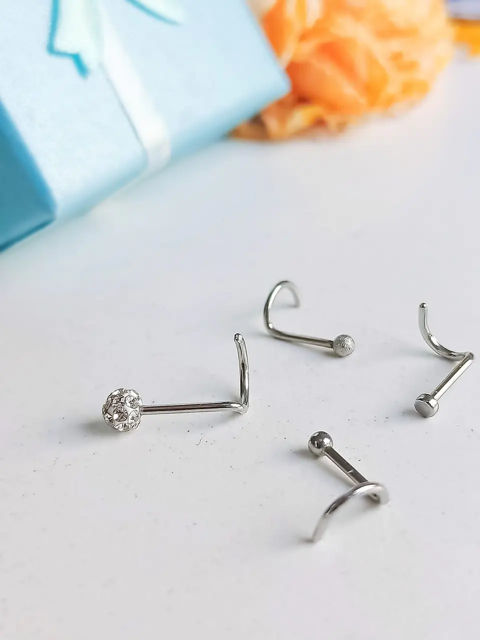 Set 4 Piercing Plateados Tipo S Nariz Zirconia Nostril Punk 7