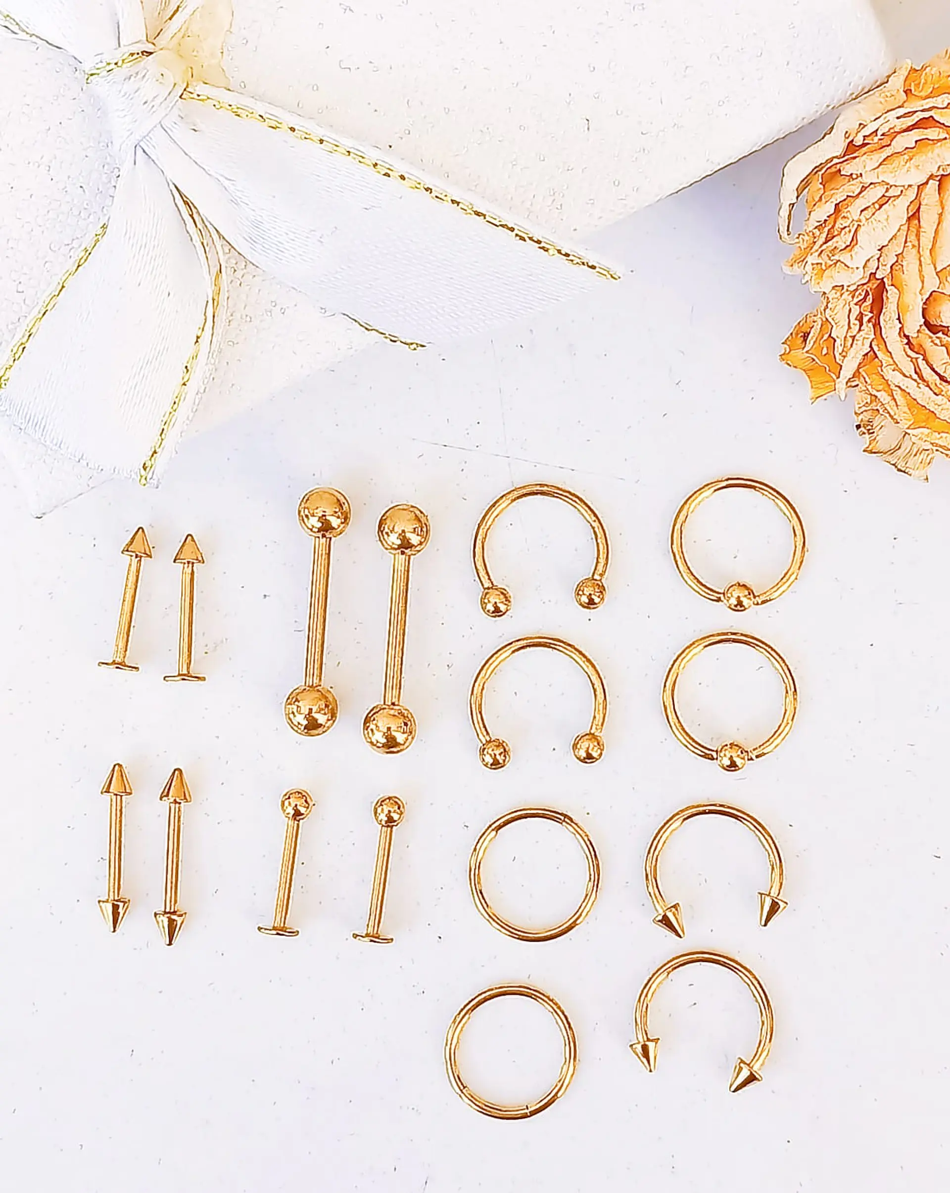Pack 16 Piercing Tragus Septum Nostril Chapado En Oro 18k 3