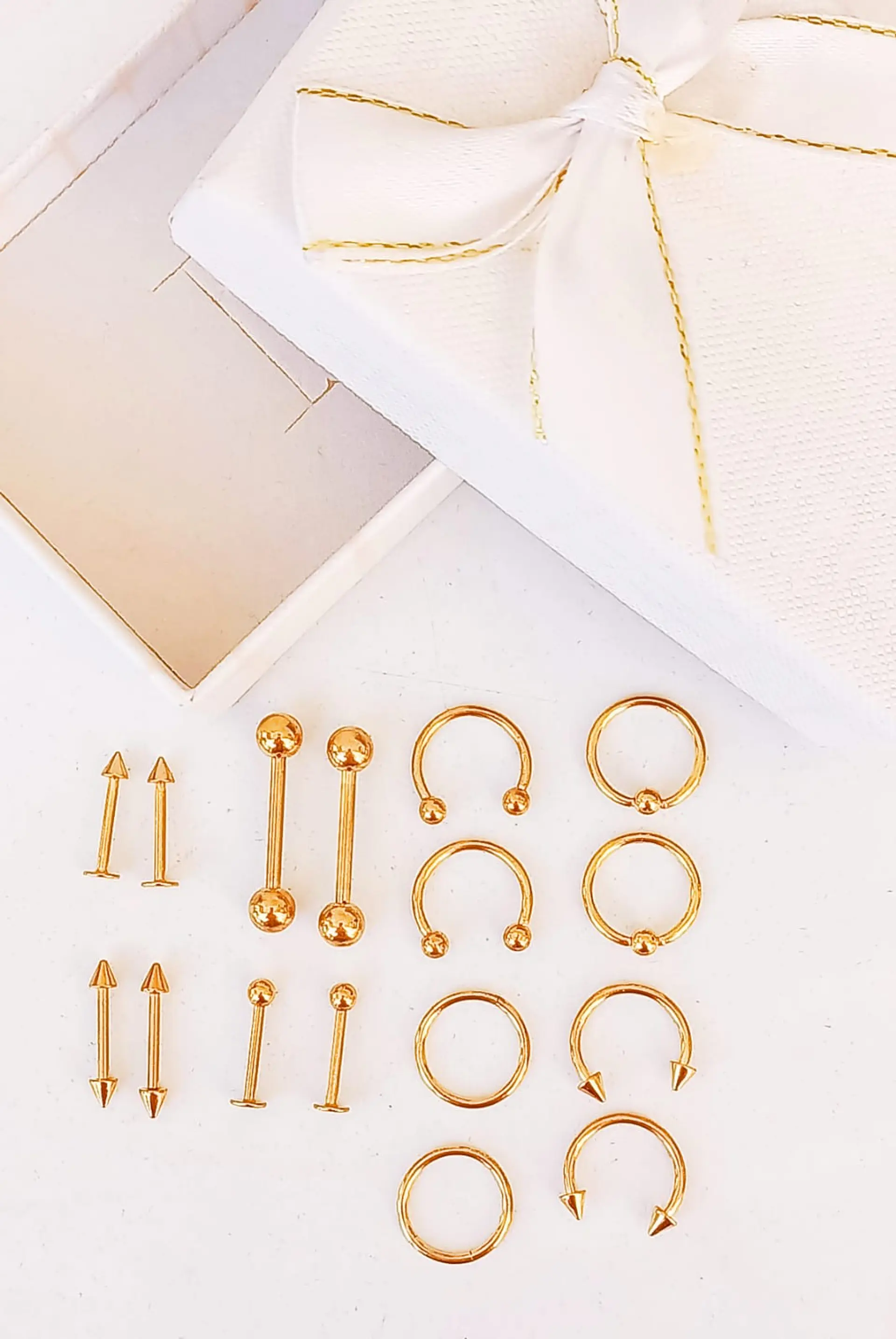 Pack 16 Piercing Tragus Septum Nostril Chapado En Oro 18k 2