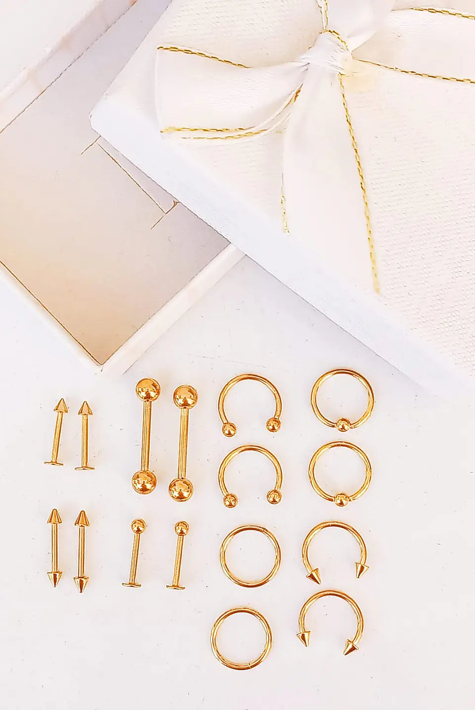 Pack 16 Piercing Tragus Septum Nostril Chapado En Oro 18k 2