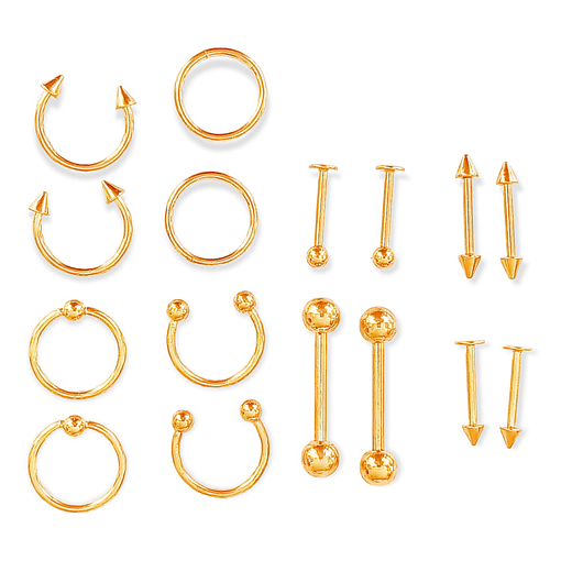 Pack 16 Piercing Tragus Septum Nostril Chapado En Oro 18k