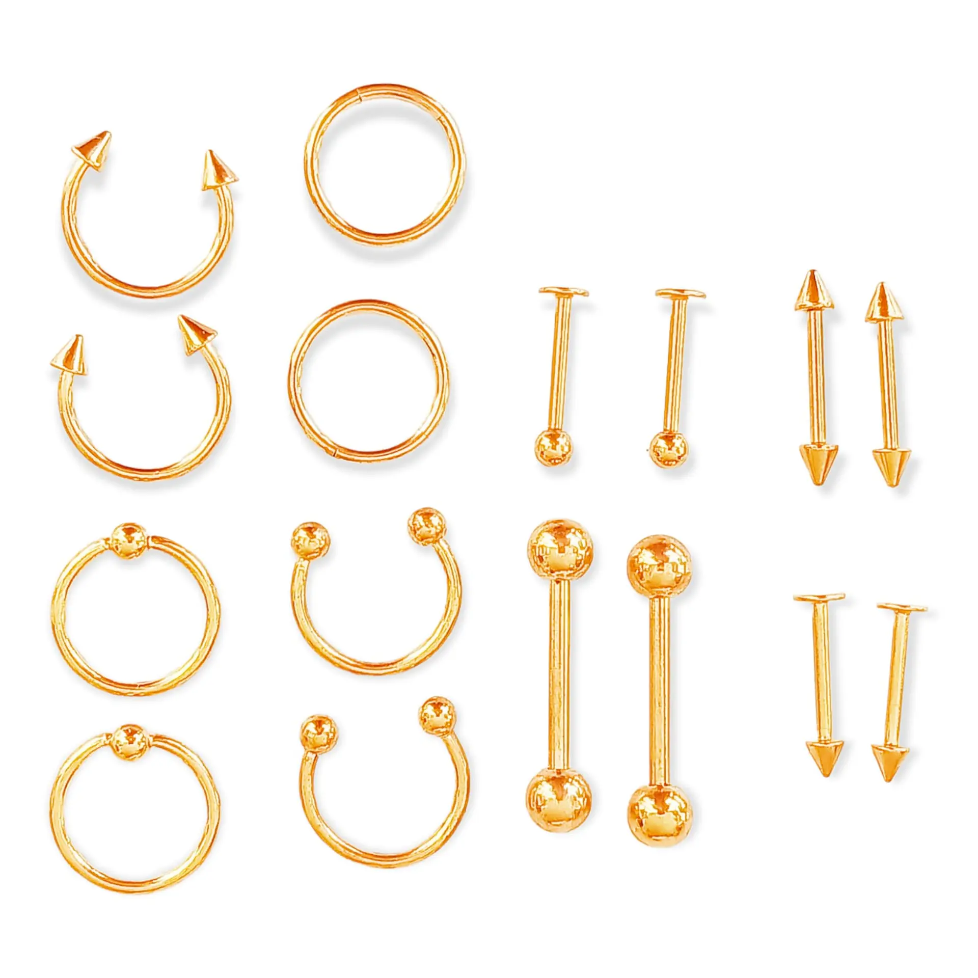 Pack 16 Piercing Tragus Septum Nostril Chapado En Oro 18k 1