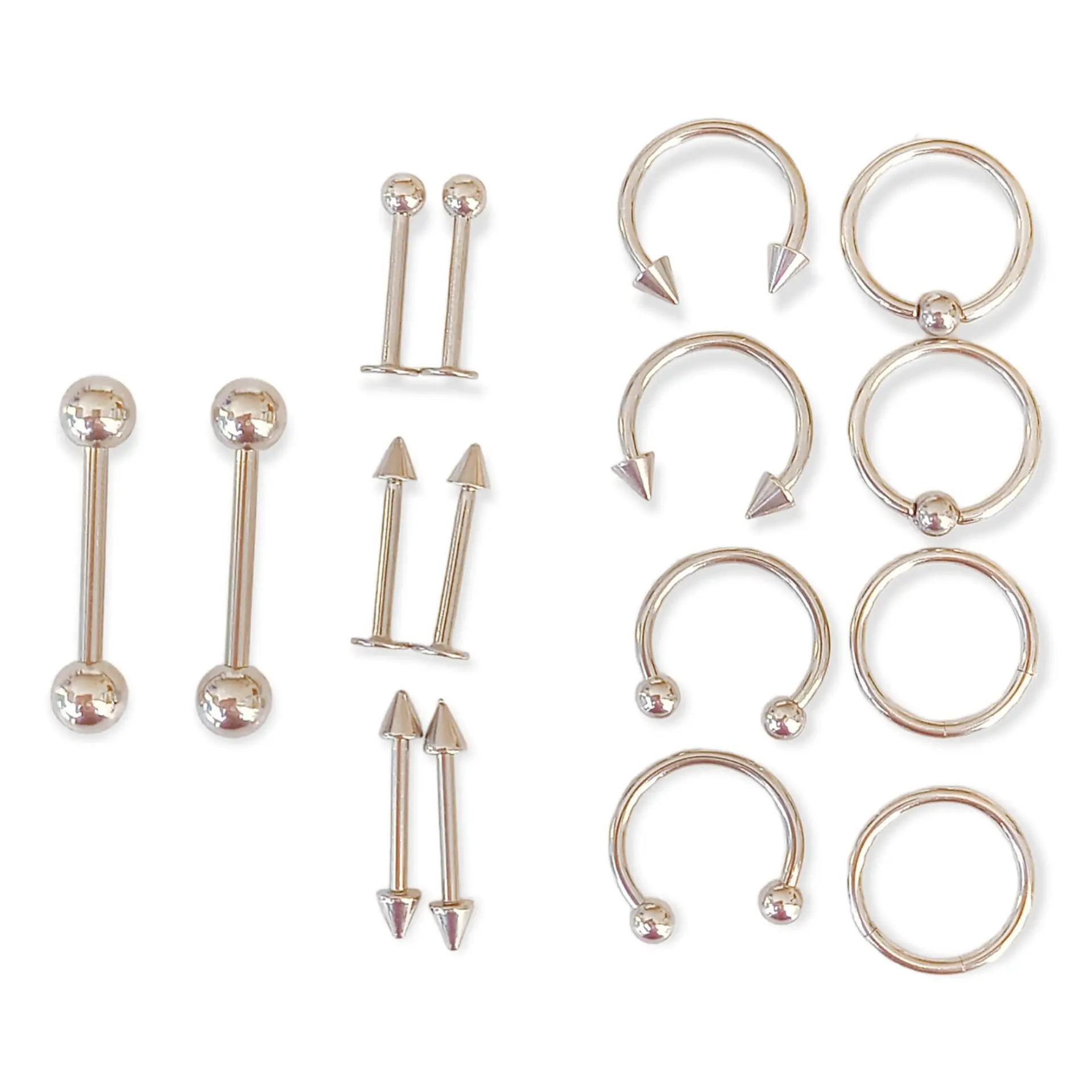 Pack 16 Piercing Plateado Set Tragus Septum Industrial Nostril Helix 1