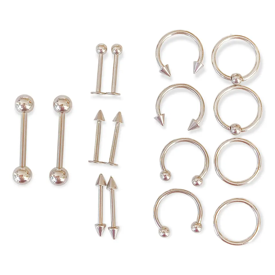 Pack 16 Piercing Plateado Set Tragus Septum Industrial Nostril Helix 1