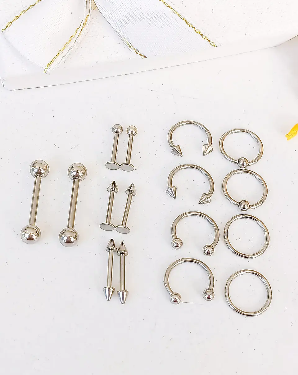 Pack 16 Piercing Plateado Set Tragus Septum Industrial Nostril Helix 3