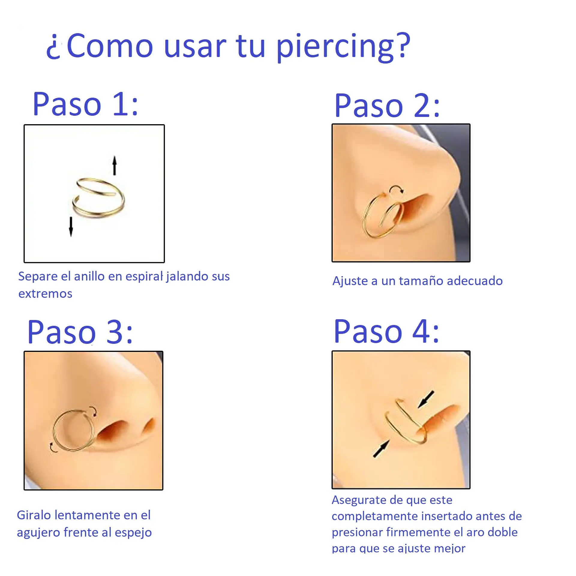 Piercing Nariz Oreja Nostril Tragus Daith Helix Labio Espiral colores 6