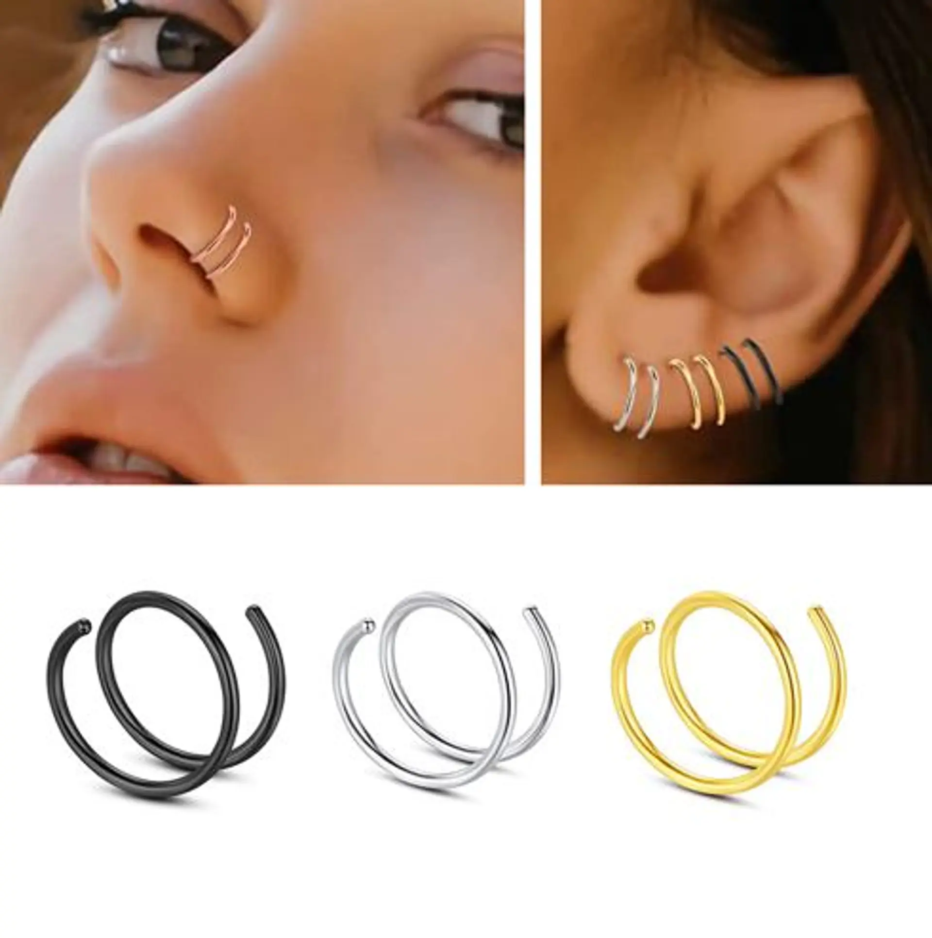 Piercing Nariz Oreja Nostril Tragus Daith Helix Labio Espiral colores 3