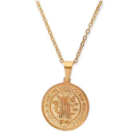 Colgante Medalla San Benito hipoalergénica chapado en oro 18kl