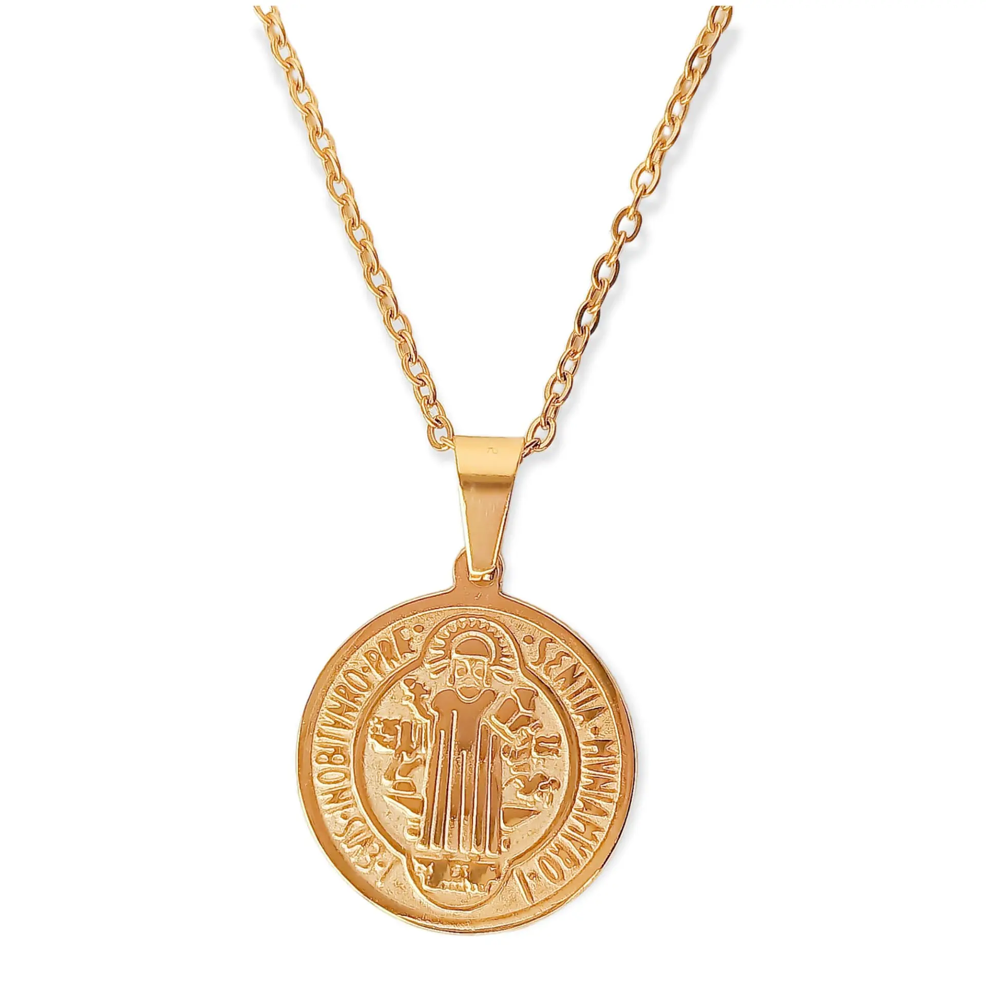 Colgante Medalla San Benito hipoalergénica chapado en oro 18kl 1