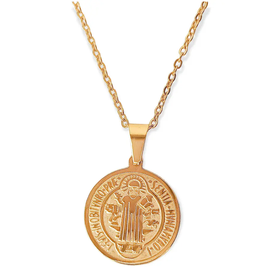 Colgante Medalla San Benito hipoalergénica chapado en oro 18kl 1