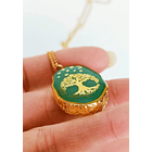 Colgante Árbol De La Vida Resina Verde Chapado En Oro 18k 8