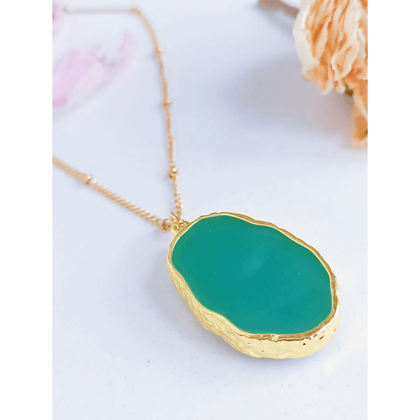 Colgante Árbol De La Vida Resina Verde Chapado En Oro 18k 10