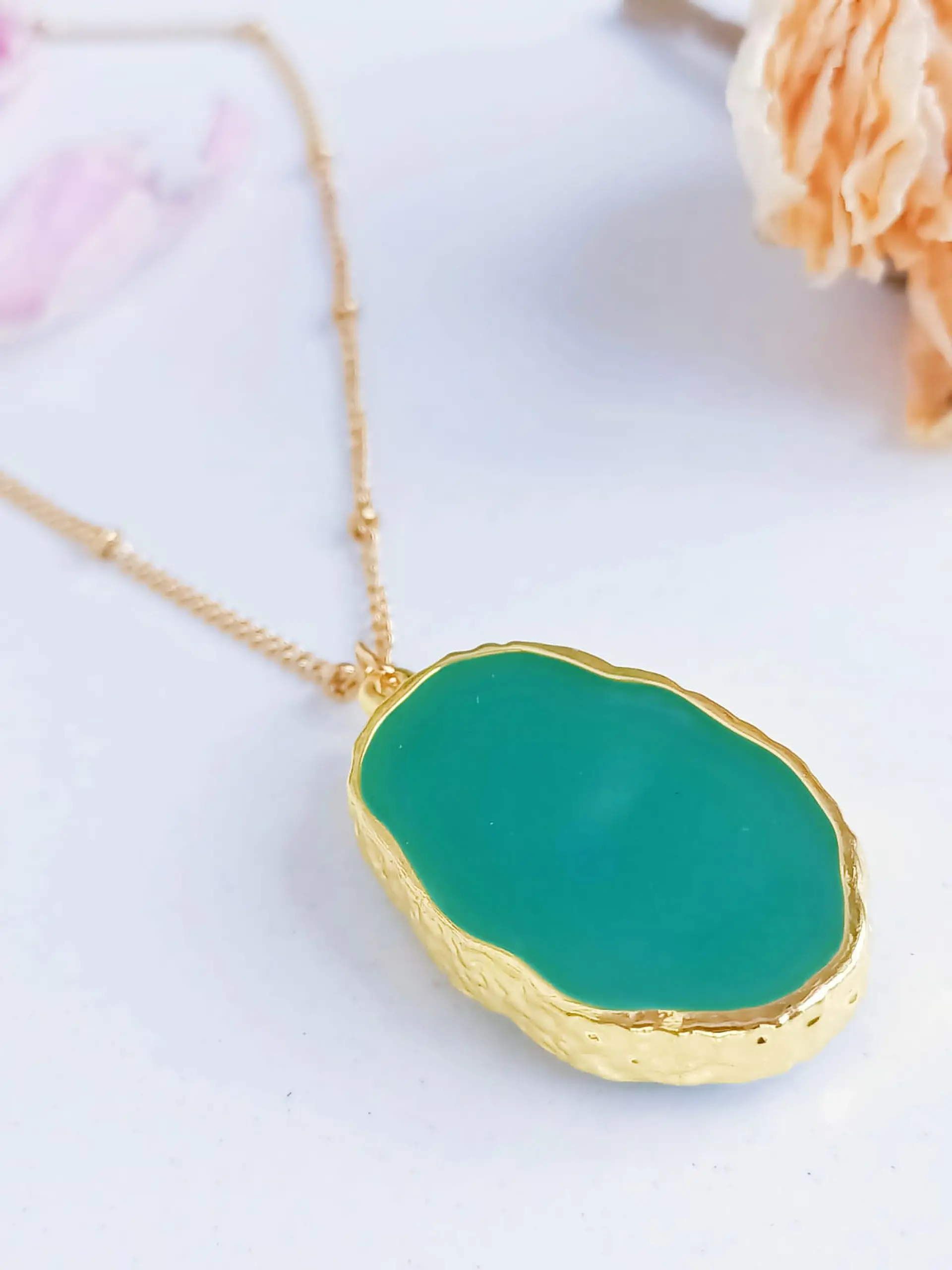 Colgante Árbol De La Vida Resina Verde Chapado En Oro 18k 10