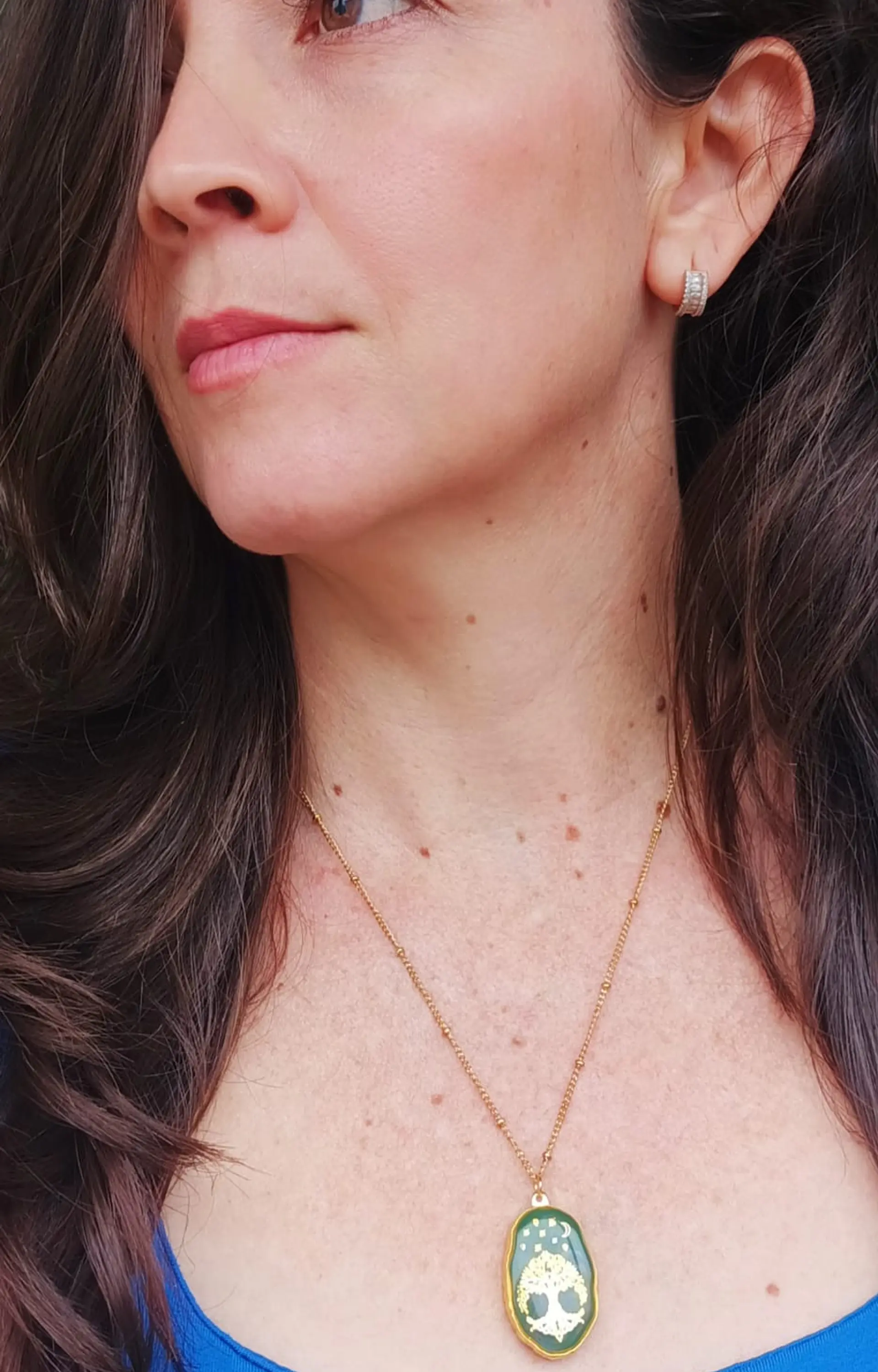 Colgante Árbol De La Vida Resina Verde Chapado En Oro 18k 5