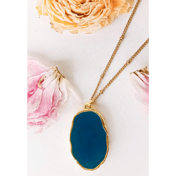 Colgante Luna Y Estrellas Resina Azul Chapado En Oro 18k 9