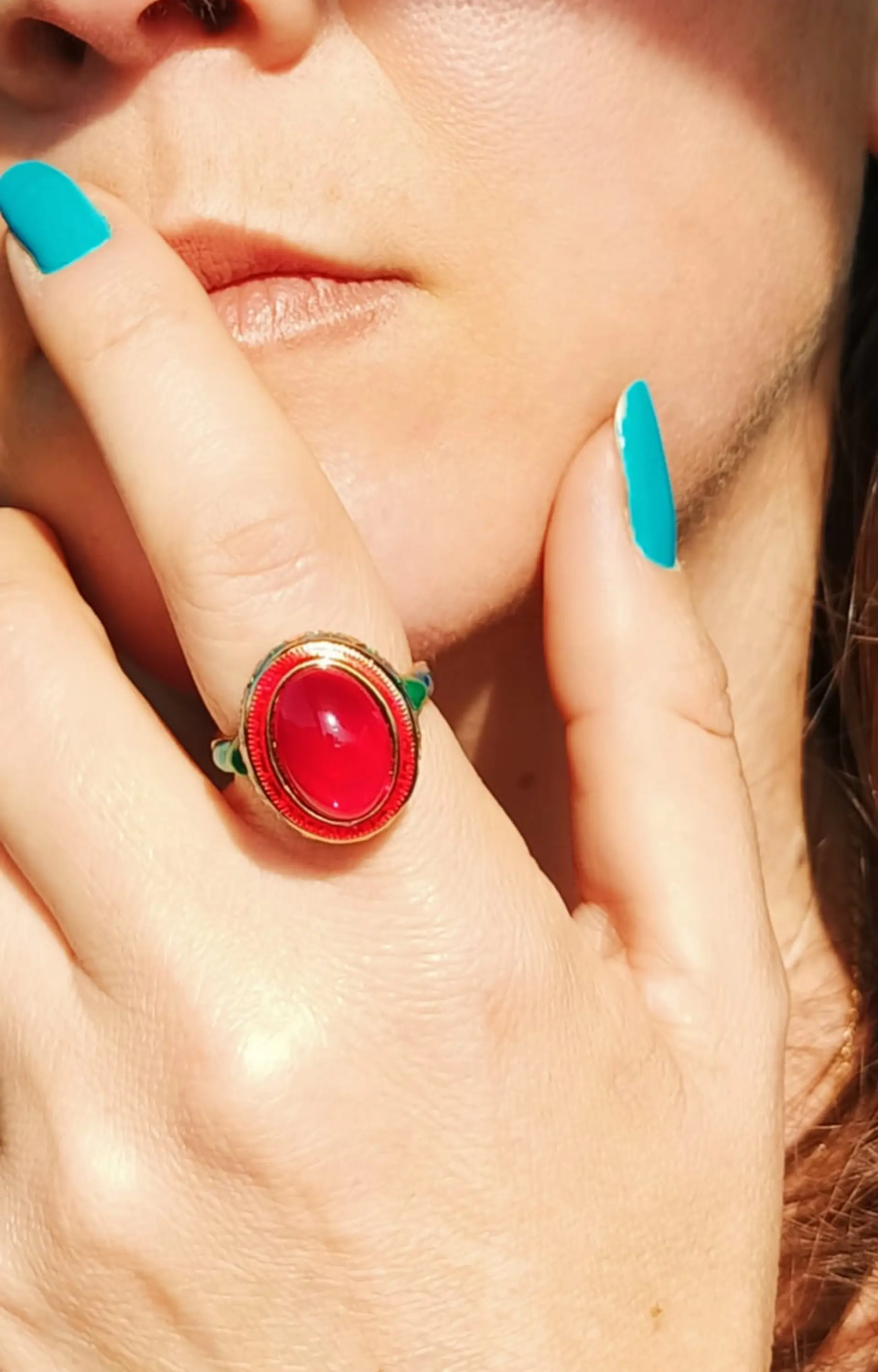 Anillo Ajustable Chapado En Oro 18k Esmaltado Vintage 4