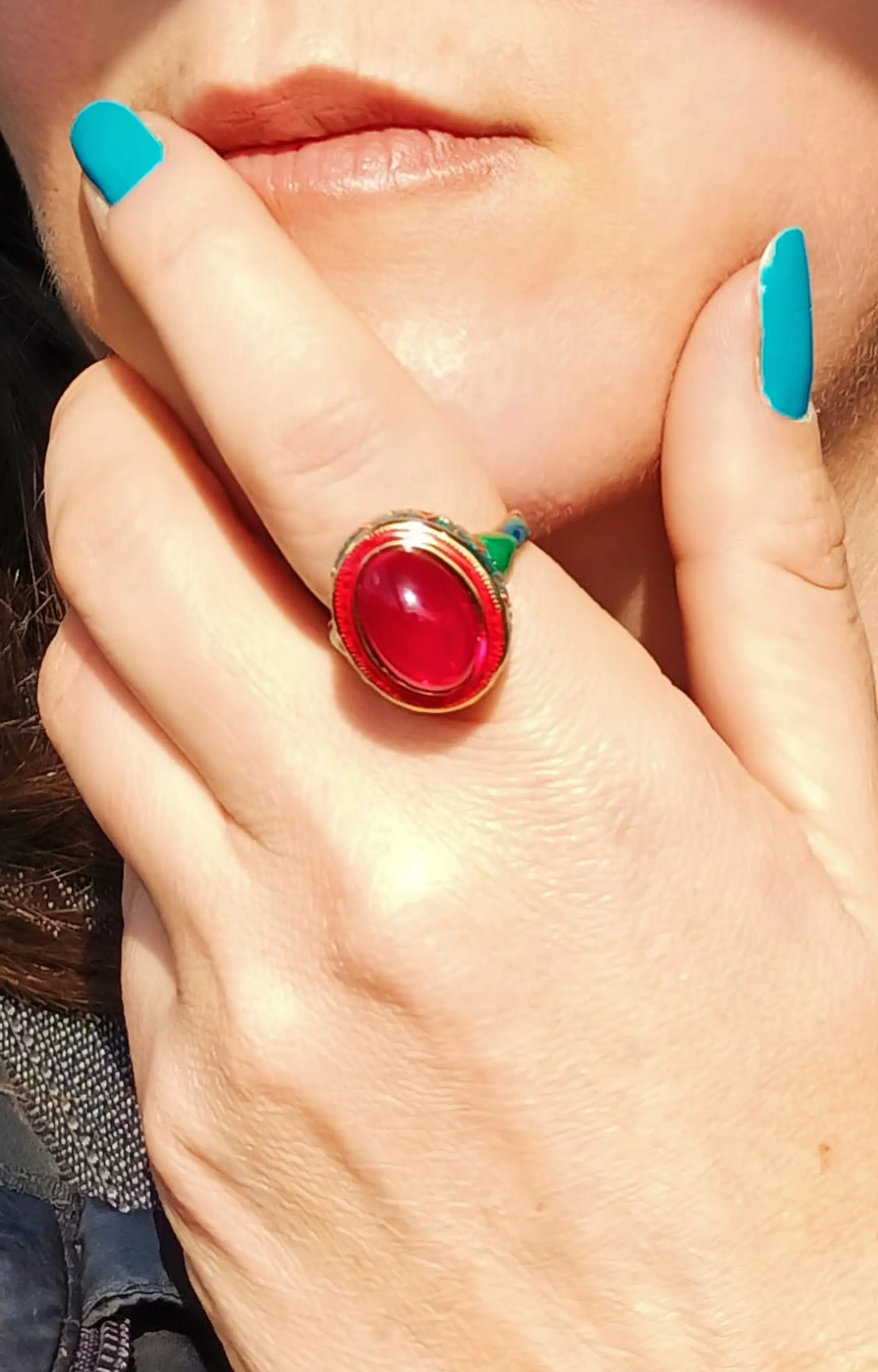 Anillo Ajustable Chapado En Oro 18k Esmaltado Vintage 6