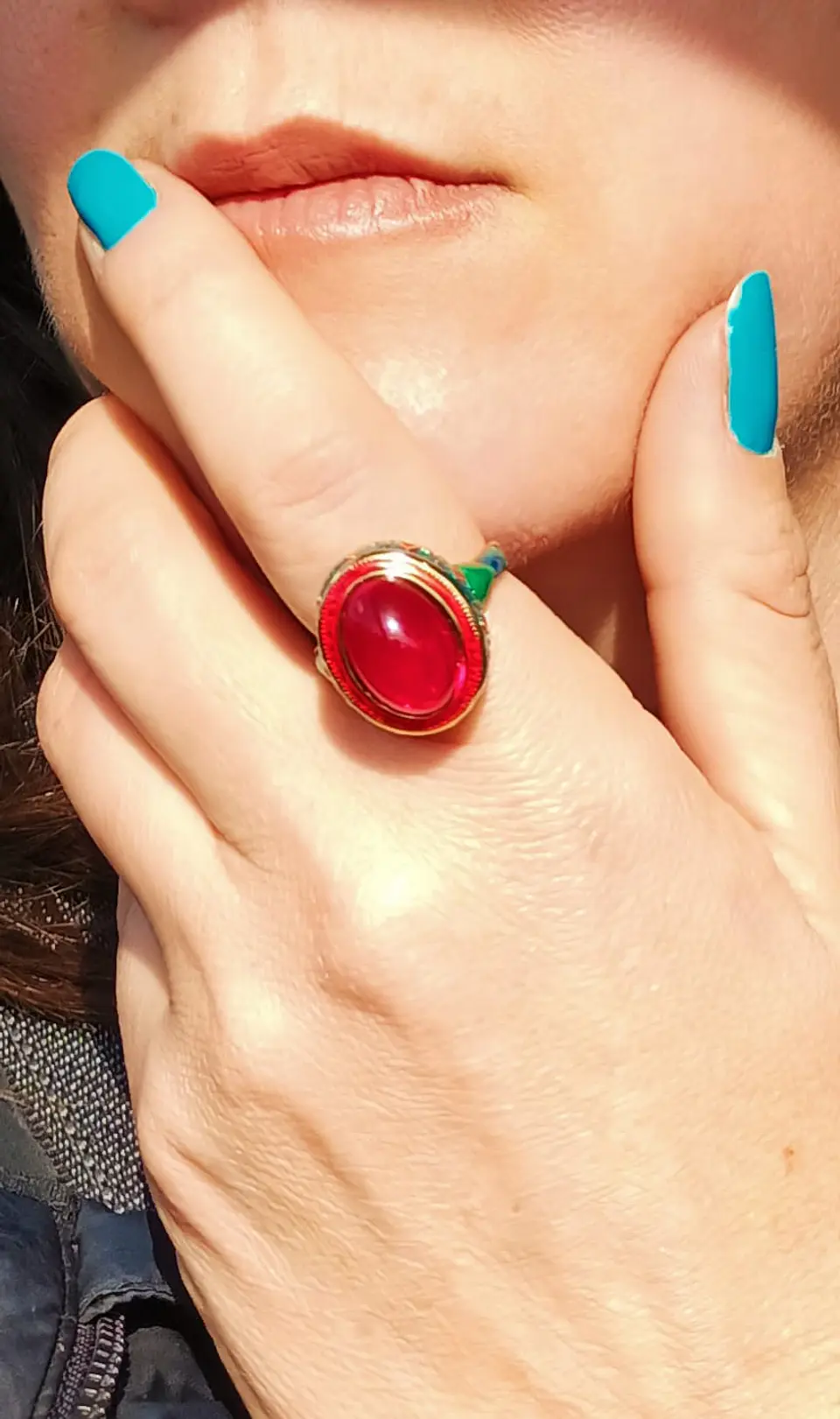 Anillo Ajustable Chapado En Oro 18k Esmaltado Vintage 6
