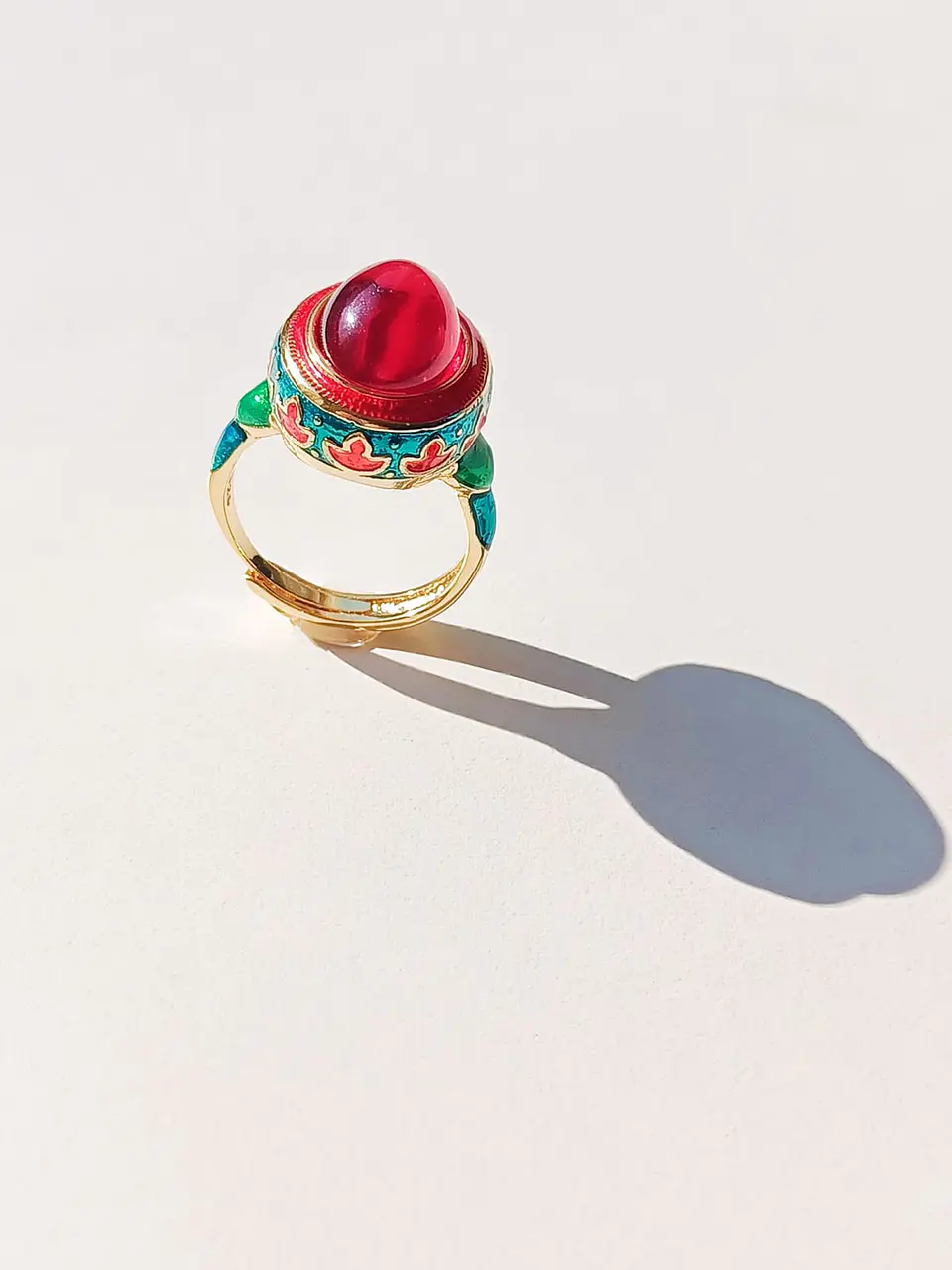 Anillo Ajustable Chapado En Oro 18k Esmaltado Vintage 5