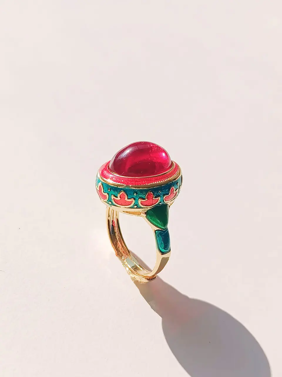 Anillo Ajustable Chapado En Oro 18k Esmaltado Vintage 7