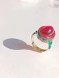 Anillo Ajustable Chapado En Oro 18k Esmaltado Vintage - Miniatura 8