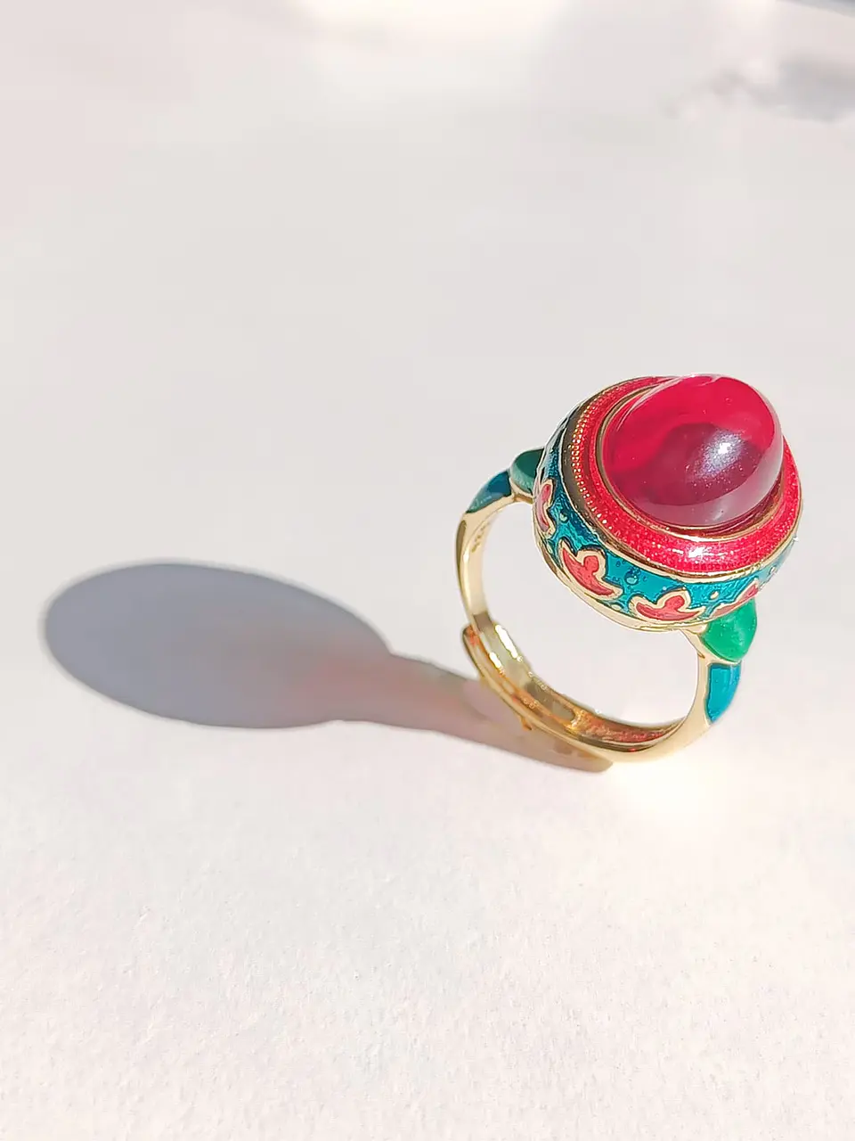 Anillo Ajustable Chapado En Oro 18k Esmaltado Vintage 8